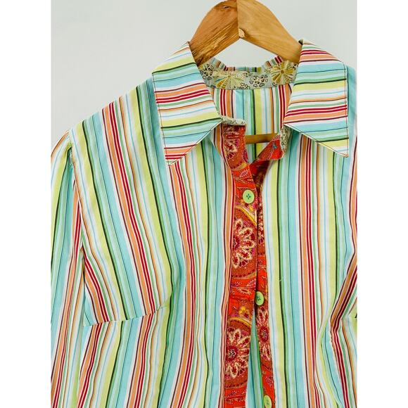 Women's Striped Button-Down Shirt - Medium long sleeve BoHo 70’s Style - Picture 5 of 8